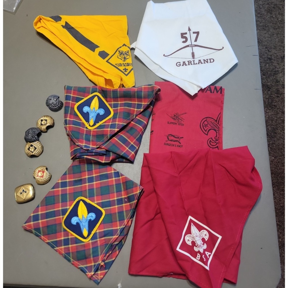 Mixed lot of Assorted Boy Scouts of America BSA Neckerchief Bandanas Slides etc.